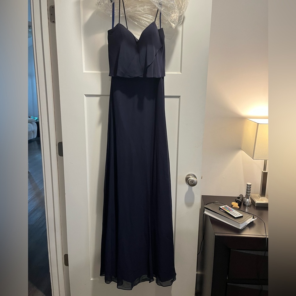 Elegant Navy Blue Spaghetti Strap Dress